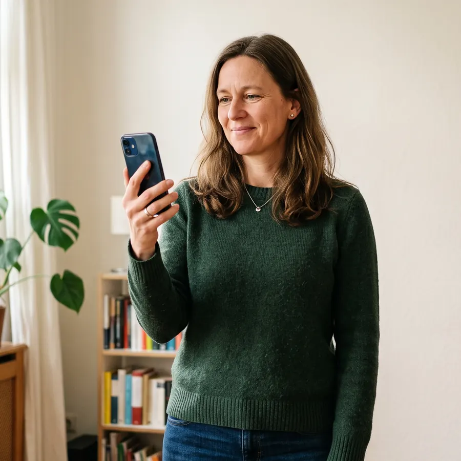 Wohnungseigentümerin während einer Videoberatung am Smartphone